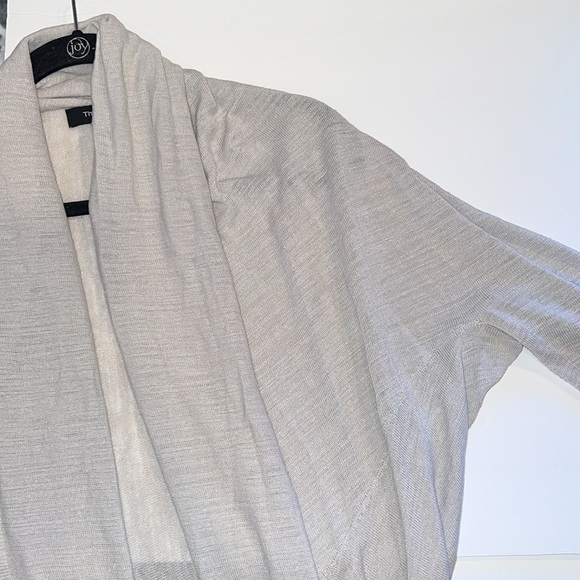 Theory Long Sweater Womens Petite Small Curved Hem Linen Cardigan Cream Casual - Picture 11 of 11